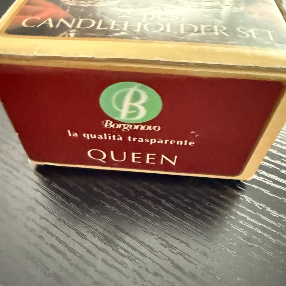 Vintage Borgonovo | 2 Pc Glass Candleholder Set in Box | Queen Made in Italy - Picture 9 of 9